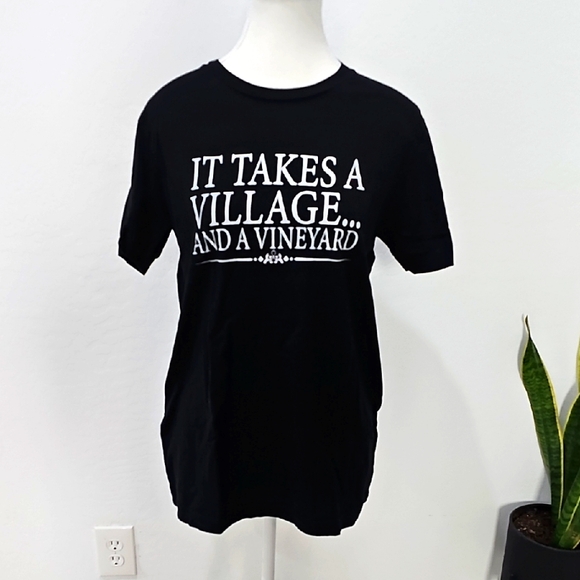 Bella Canvas Tops - Funny Black Graphic T-Shirt - It Takes a Village and a Vineyard